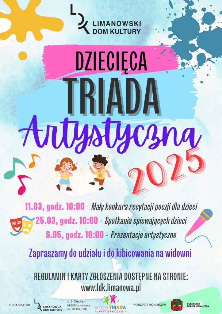 Dziecięca Triada Artystyczna 2025. Konkursy dla młodych artystów Limanowej