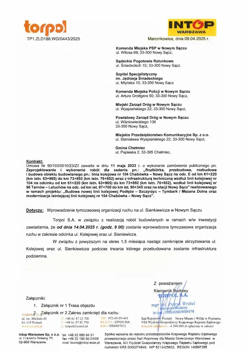 Uwaga kierowcy! Zamknięcie skrzyżowania Sienkiewicza–Kolejowa