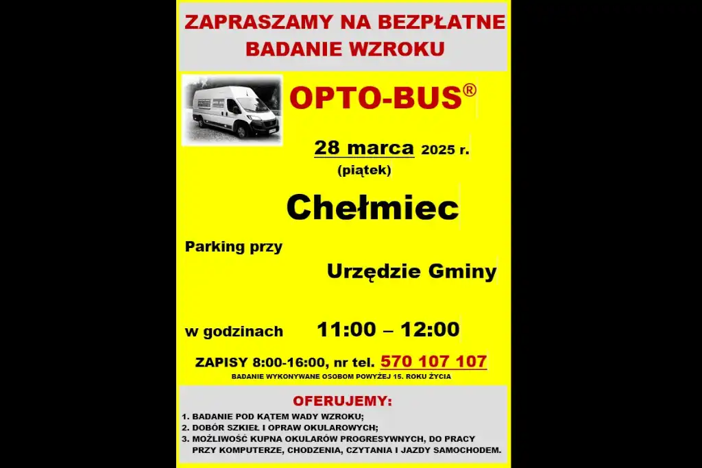 Bezpłatne badanie wzroku w Chełmcu. Skorzystaj z okazji
