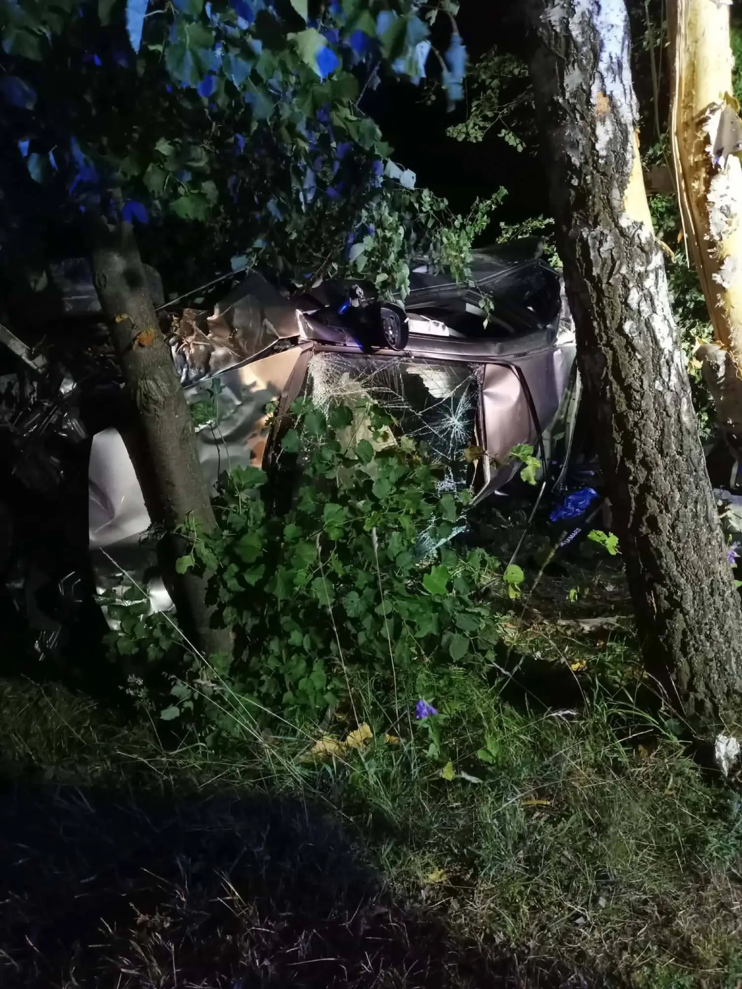 Nocny wypadek w Janczowej. Samochód wypadł z drogi, kierowca zniknął