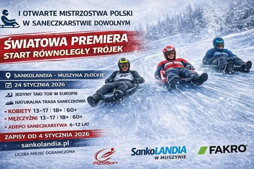 Światowa premiera saneczkarstwa w Muszynie - start równoległy trójek