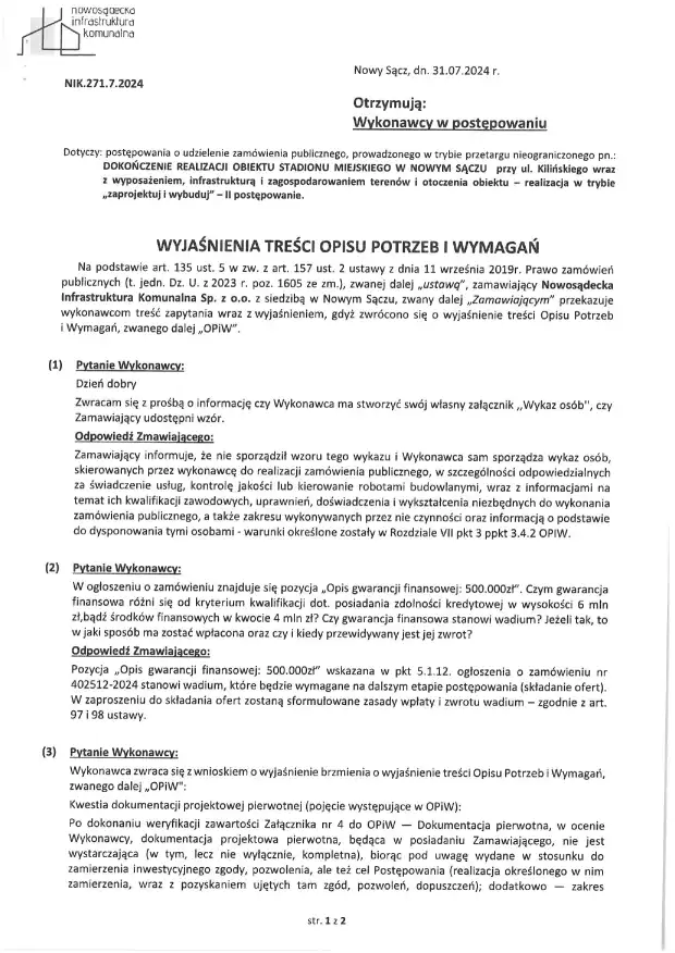 Fiasko mediacji ws. budowy Stadionu Miejskiego w Nowym Sączu: oświadczenie Grupy Blackbird