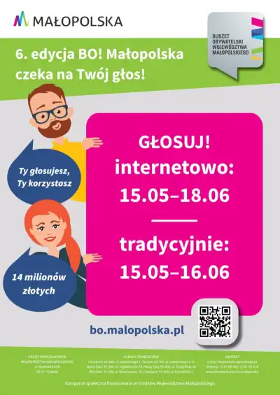 Rusza głosowanie w 6. edycji Budżetu Obywatelskiego Województwa Małopolskiego. Do podziału jest 14 mln zł