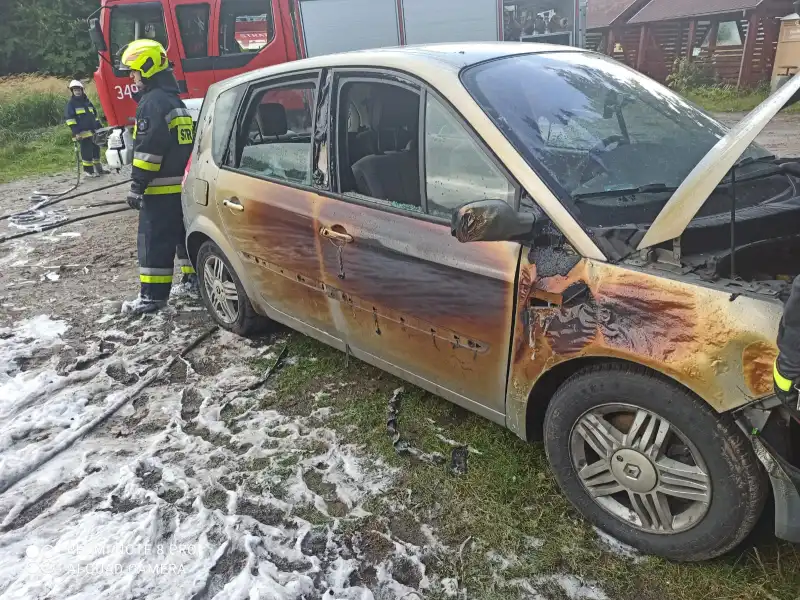 Piwniczna-Zdrój: Na parkingu leśnym płonęła osobówka. Zagrożony rozprzestrzenieniem ognia był sąsiedni pojazd
