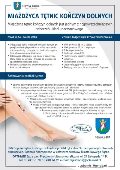 USG Doppler tętnic kończyn dolnych - bezpłatne badania profilaktyczne w Nowym Sączu