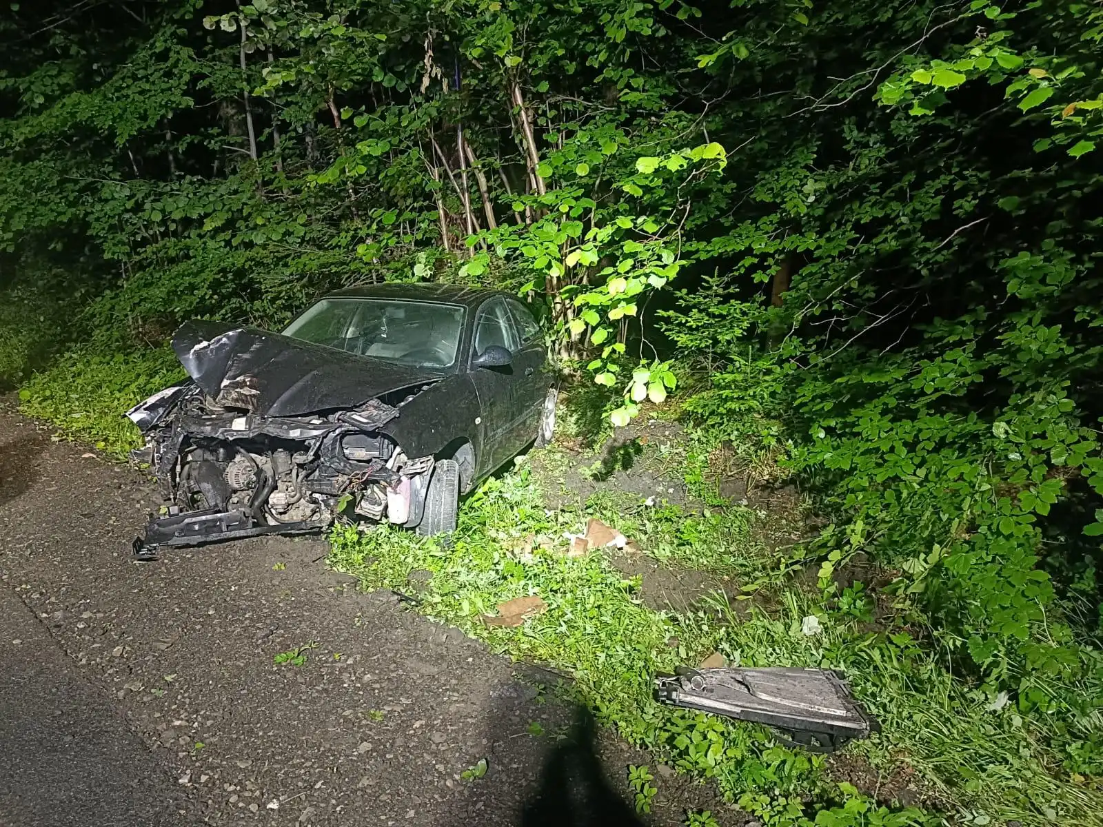 Kotów: Osobowy Seat Ibiza uderzył w drzewo i "wylądował" w przydrożnym rowie