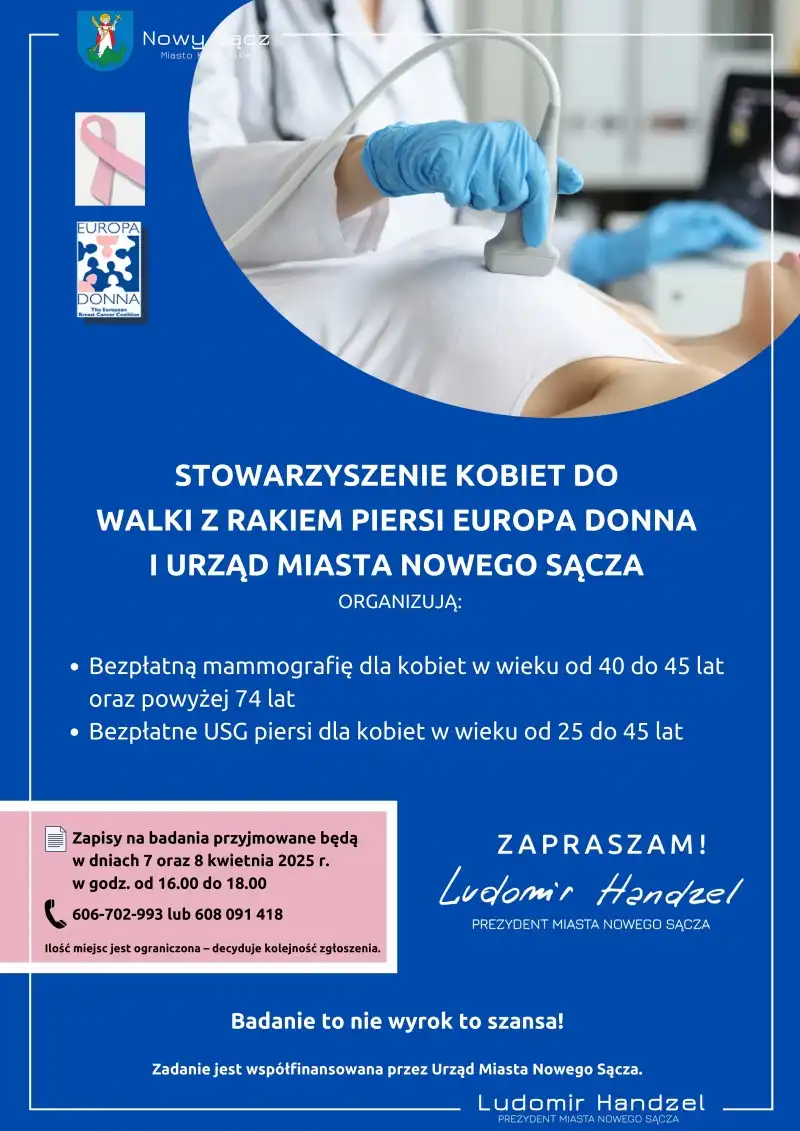 Zadbaj o swoje zdrowie. Bezpłatne USG piersi i mammografia w Nowym Sączu