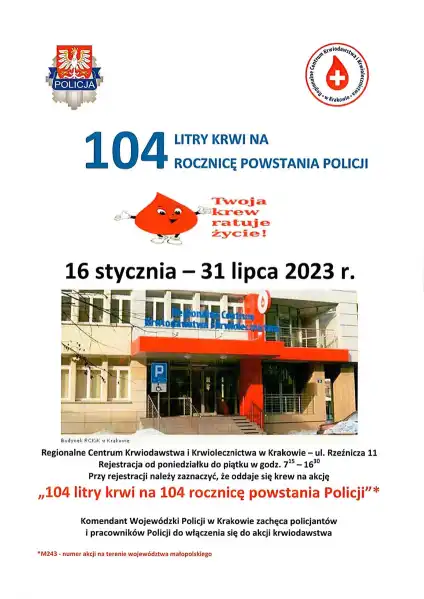 Włącz się w akcję „104 litry krwi na 104. rocznicę powstania Policji”