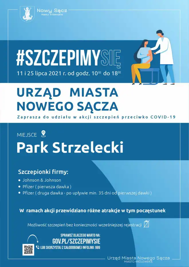 11 i 25 lipca szczepienia przeciwko COVID - 19 w Parku Strzeleckim. Nie trzeba się wcześniej rejestrować