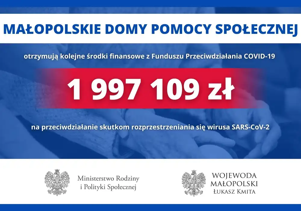 Kolejne środki z Funduszu Przeciwdziałania COVID-19 dla małopolskich domów pomocy społecznej, również tych w subregionie sądeckim