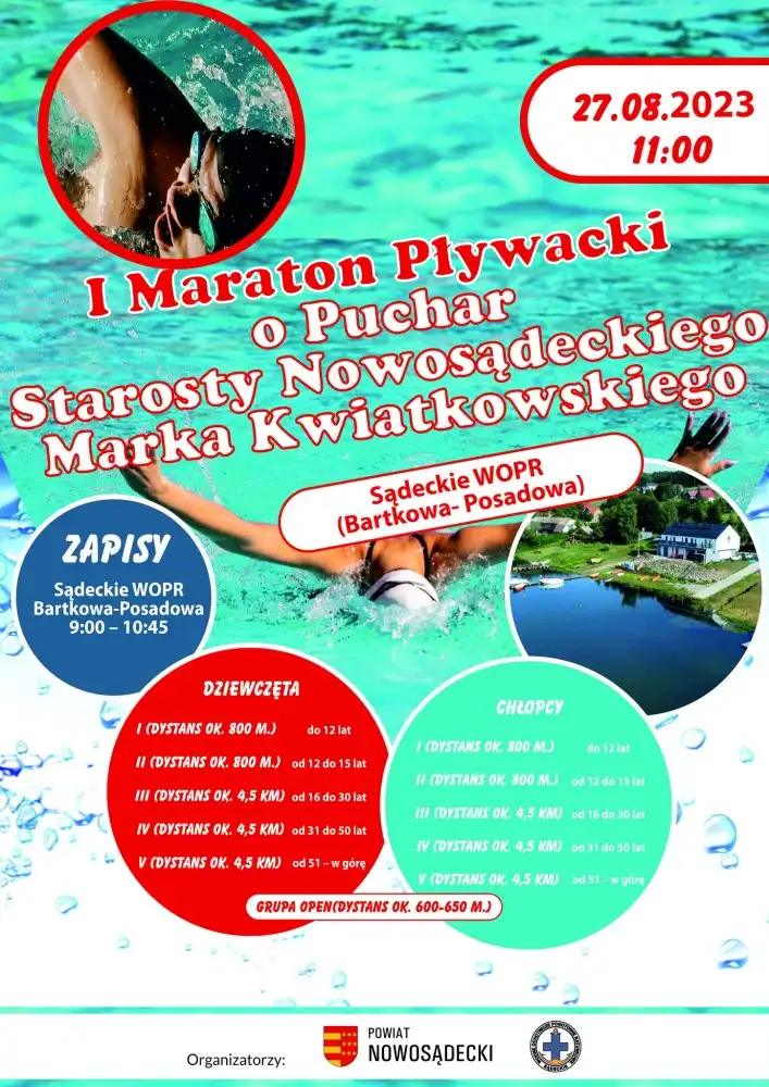 27 sierpnia I Powiatowy Maraton Pływacki na Jeziorze Rożnowskim