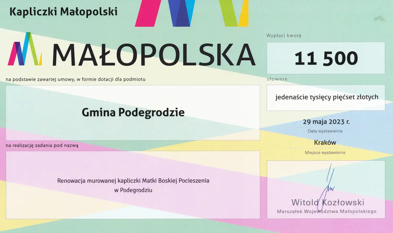 Będzie renowacja murowanej kapliczki Matki Boskiej Pocieszenia w Podegrodziu