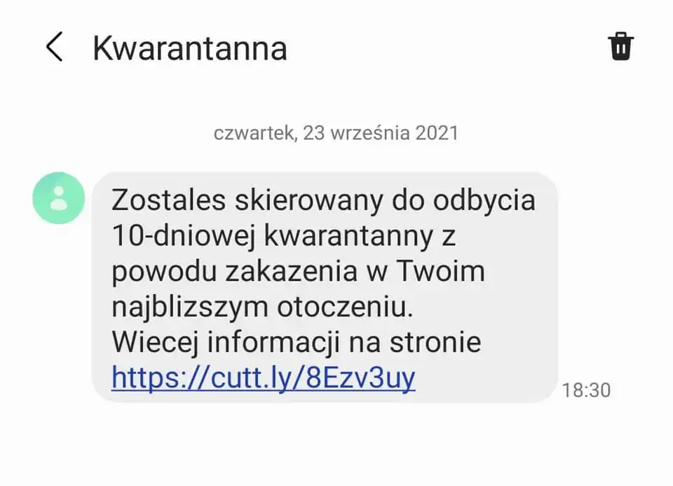 GIS ostrzega przed fałszywymi SMS-ami od nadawcy Kwarantanna