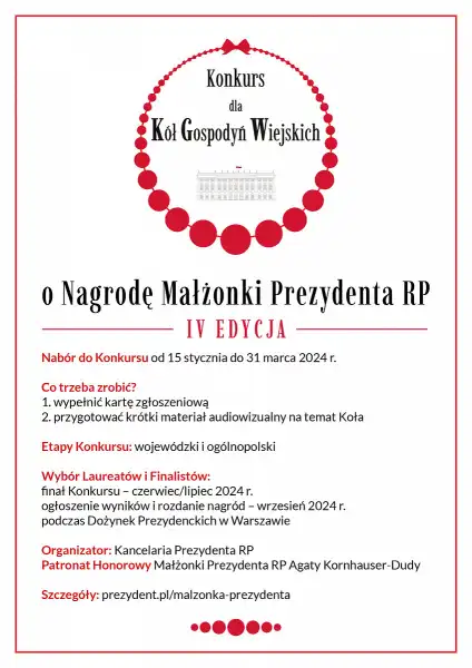 IV edycja Konkursu dla KGW o Nagrodę Małżonki Prezydenta RP