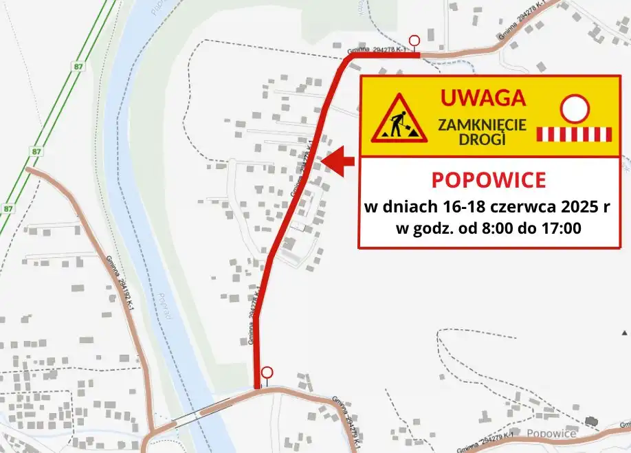 Uwaga kierowcy! Droga w Popowicach zamknięta w dniach 16–18 czerwca