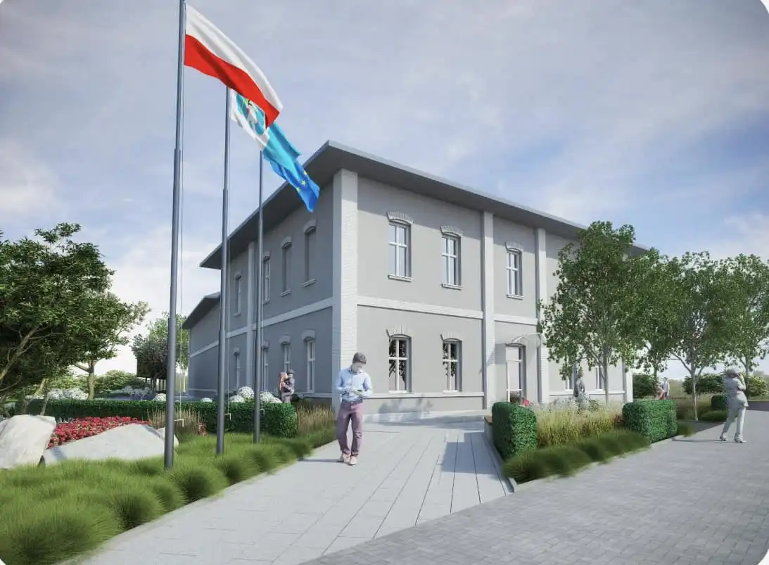 Nowa elewacja Urzędu Gminy Chełmiec. Budynek i jego otoczenie czeka metamorfoza