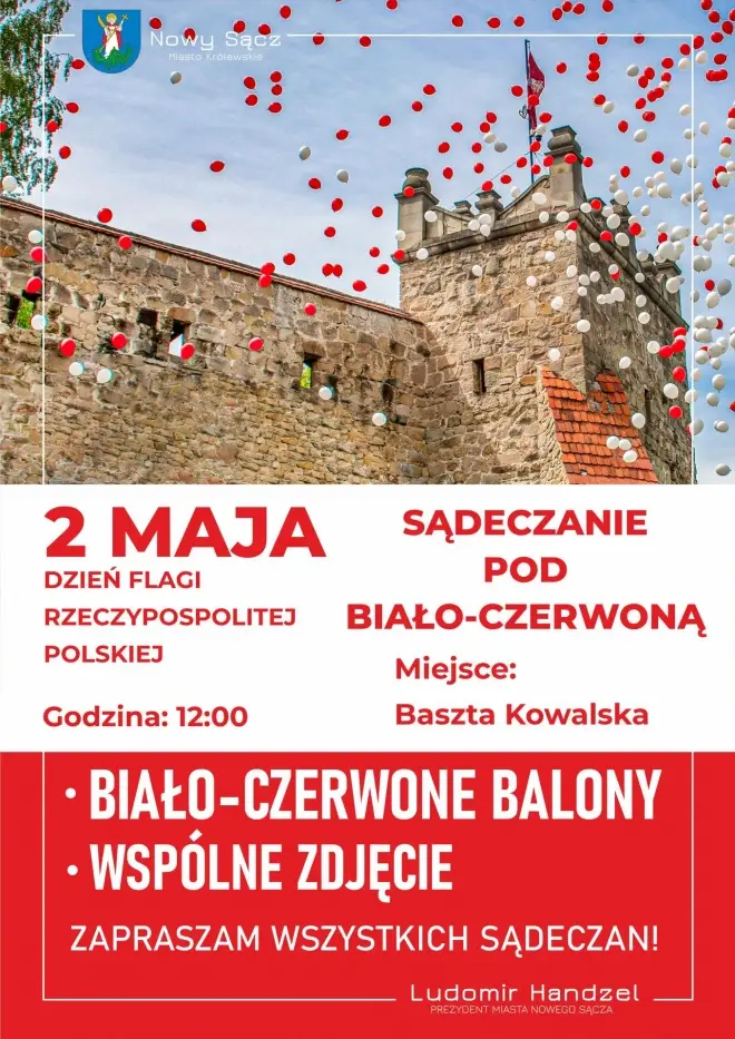 Biało czerwone balony nad Nowym Sączem. Miasto zaprasza na Dzień Flagi