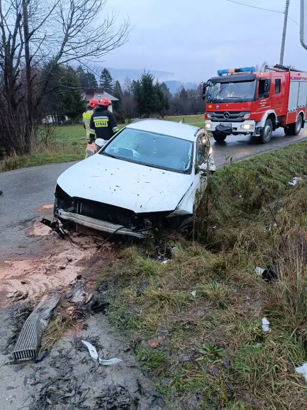 Rozbite auto w Łabowej. W pobliżu samochodu nie było żadnych osób