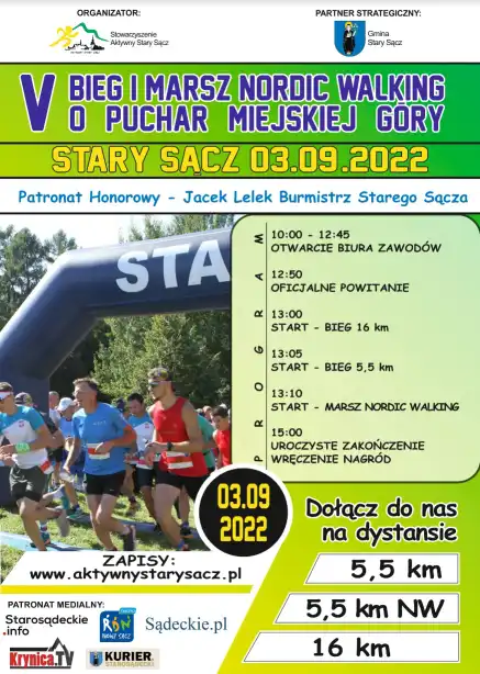 3 września V Bieg i marsz Nordic Walking o Puchar Miejskiej Góry w Stary Sączu