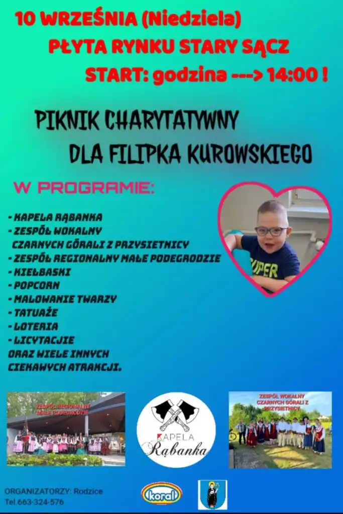 Piknik charytatywny dla Filipka na płycie Rynku w Starym Sączu