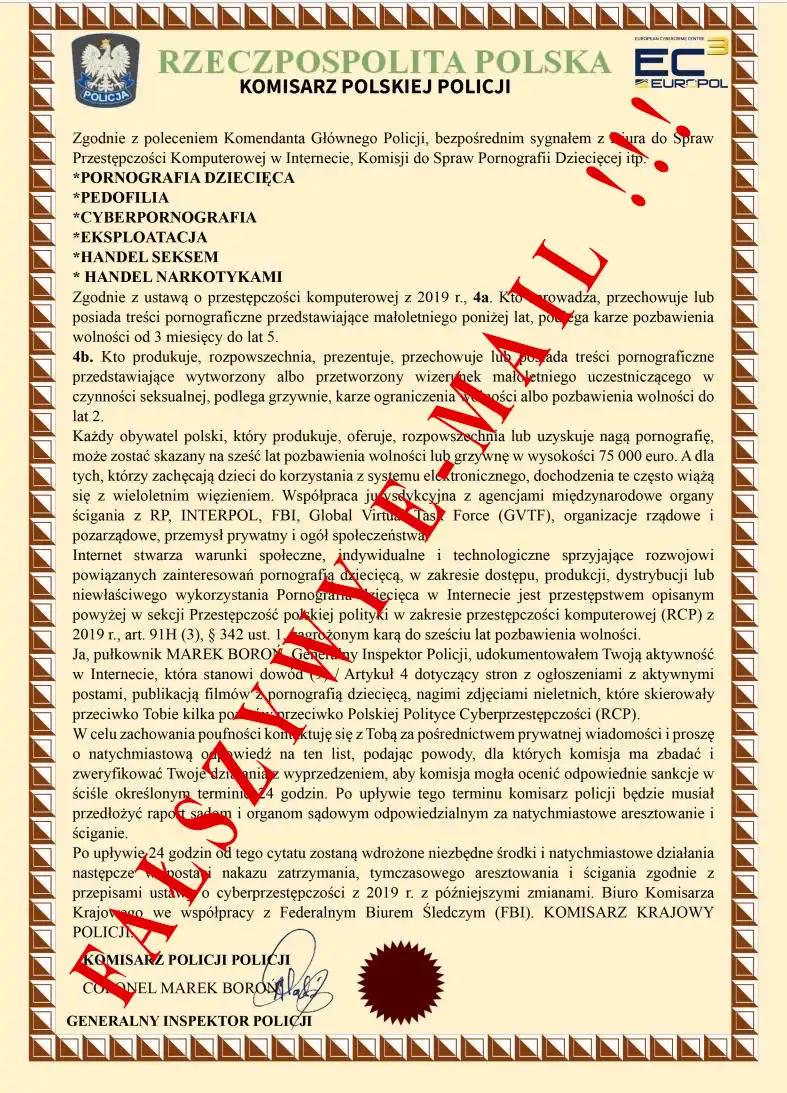 Uwaga na fałszywe e-maile. Centralne Biuro Zwalczania Cyberprzestępczości ostrzega