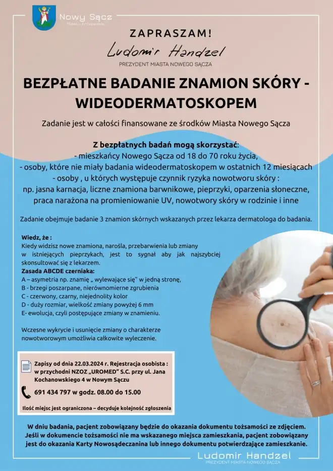 Nowy Sącz: Bezpłatne badanie znamion skóry wideodermatoskopem