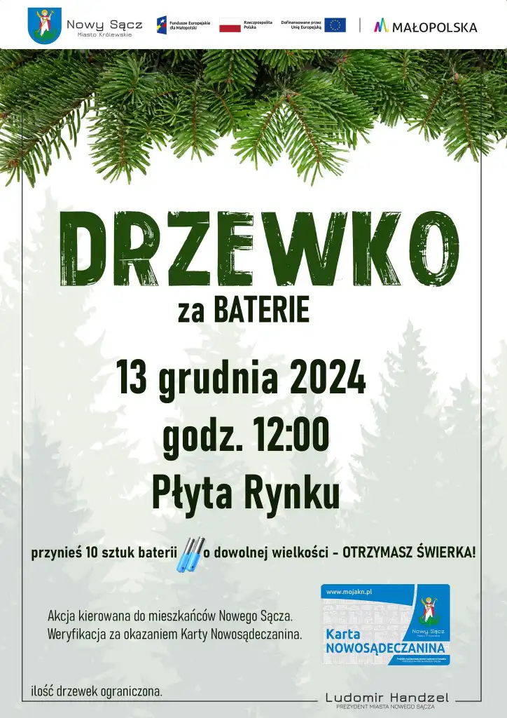 Świerk za baterie! Przynieś 10 sztuk i odbierz drzewko na nowosądeckim rynku