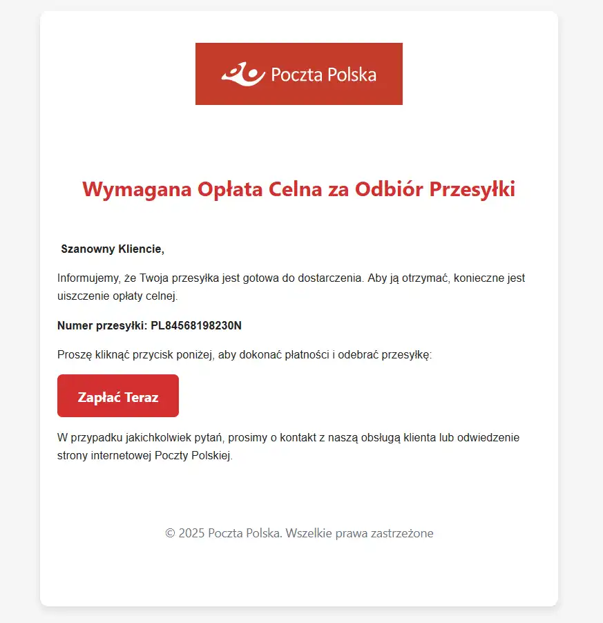 Dostałeś e-mail o opłacie celnej? Możesz paść ofiarą oszustwa!