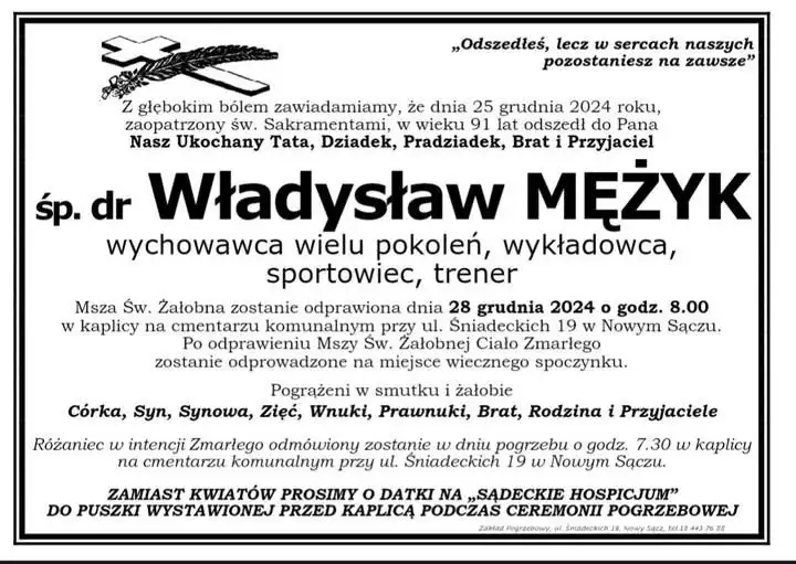 Odszedł Władysław Mężyk. Ikona sądeckiego sportu i edukacji fizycznej