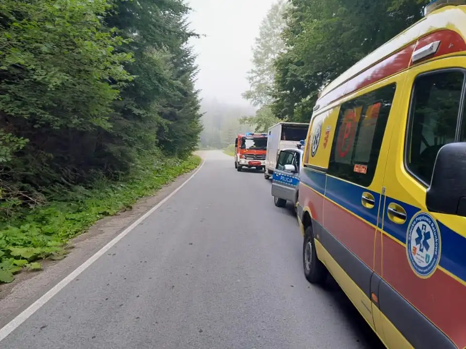 Wypadek w Tyliczu. Samochód osobowy uderzył w drzewo. Jedna osoba trafiła do szpitala