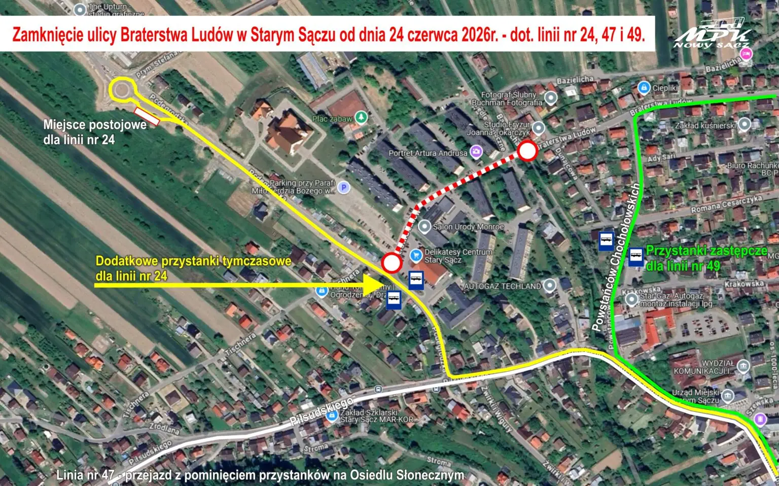 Zamykają ulicę Braterstwa Ludów. MPK zmienia trasy trzech linii