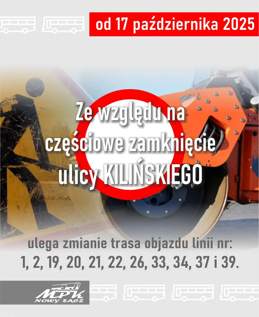 Uwaga pasażerowie! Zmiana objazdu ul. Kilińskiego dla wybranych linii MPK