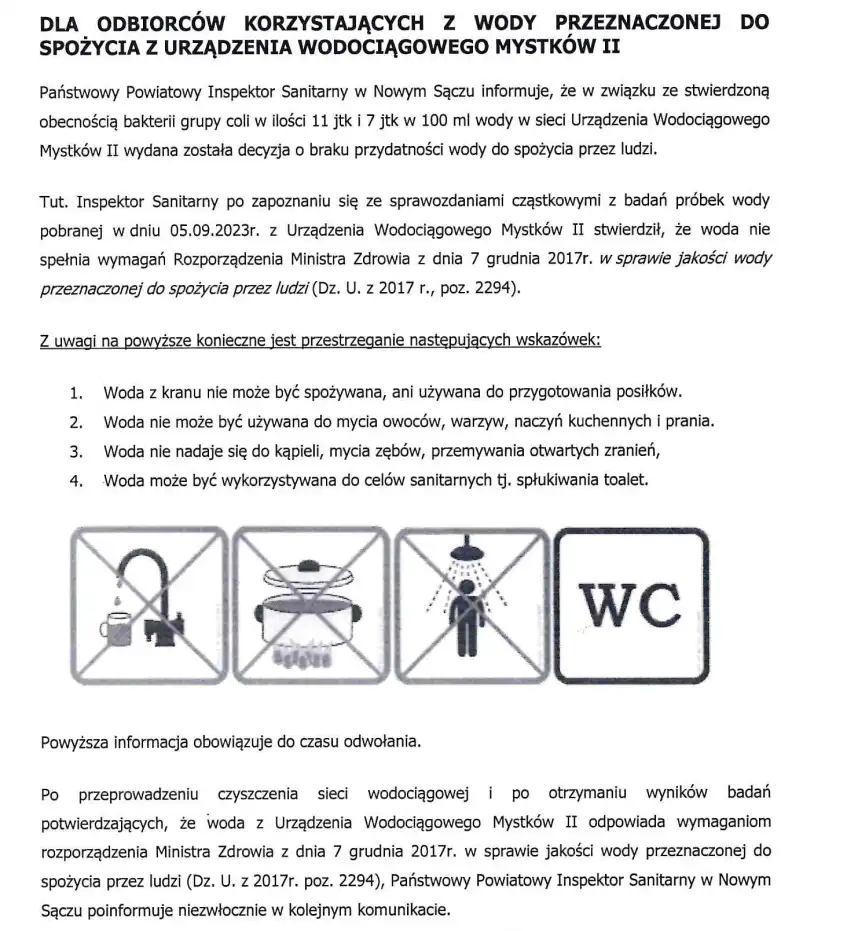 Mystków: Woda niezdatna do picia