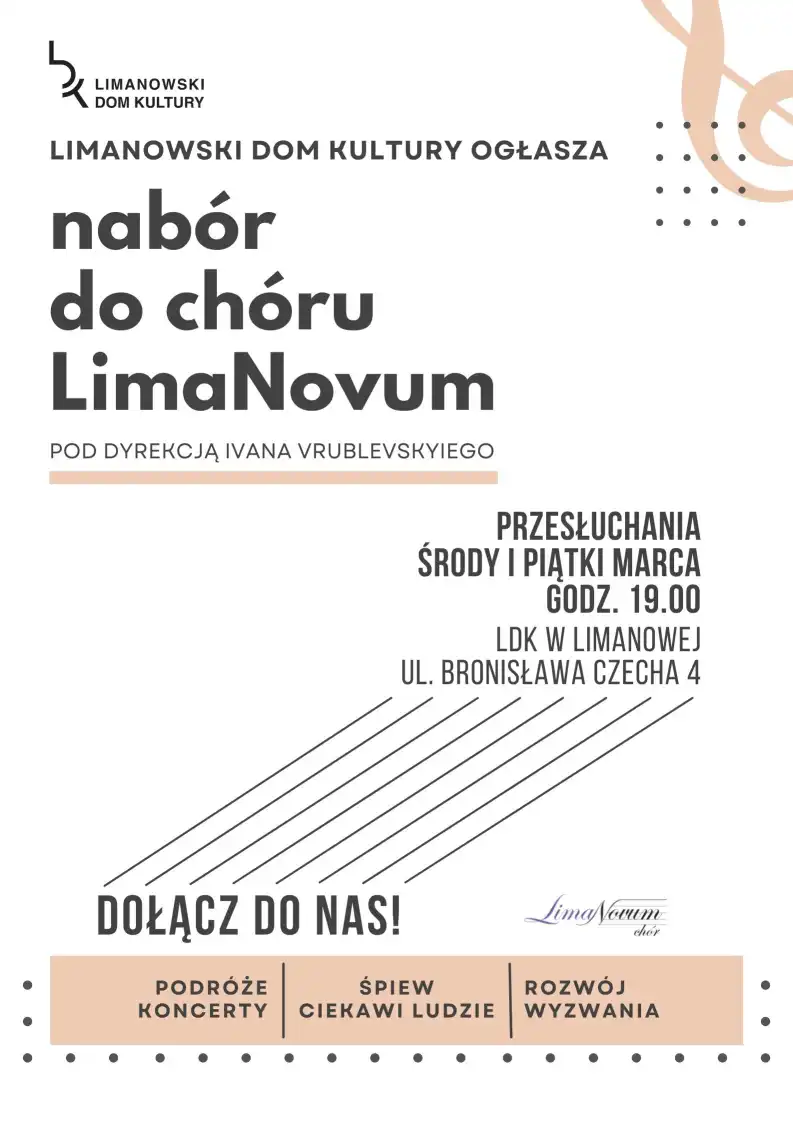 Rozpoczął się nabór uzupełniający  do Chóru LimaNovum przy Limanowskim Domu Kultury