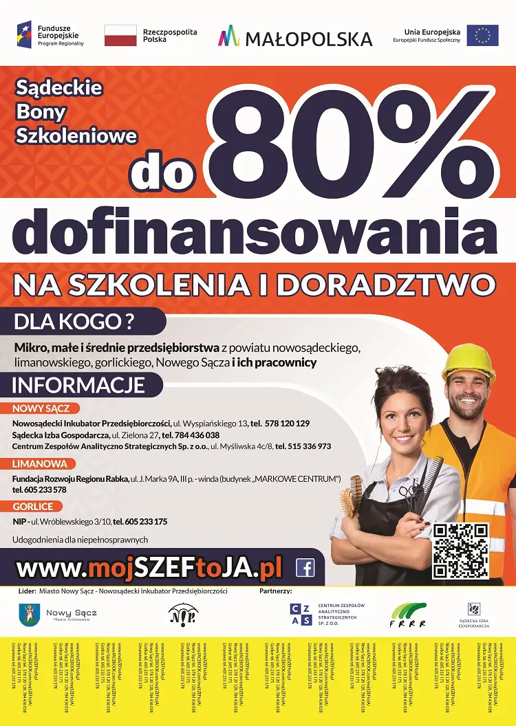 Uzyskaj do 80% dofinansowania w ramach projektu „Sądeckie Bony Szkoleniowe”