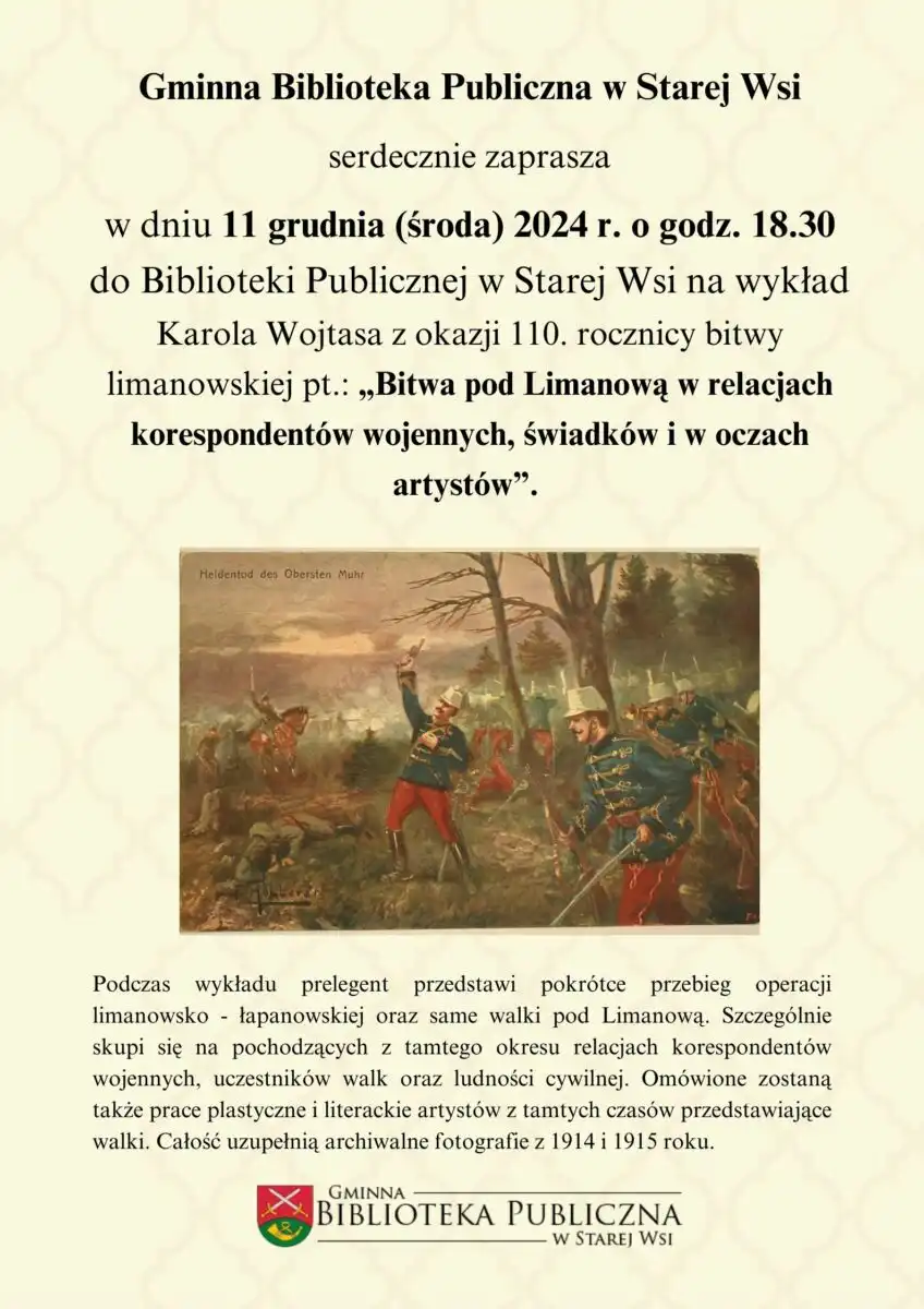 110. Rocznica Bitwy Limanowskiej. Historia w oczach świadków i artystów