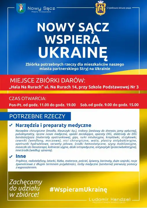 Nowy Sącz: Dzisiaj wieczorem wyjedzie pierwszy transport darów dla Miasta Stryj na Ukrainie