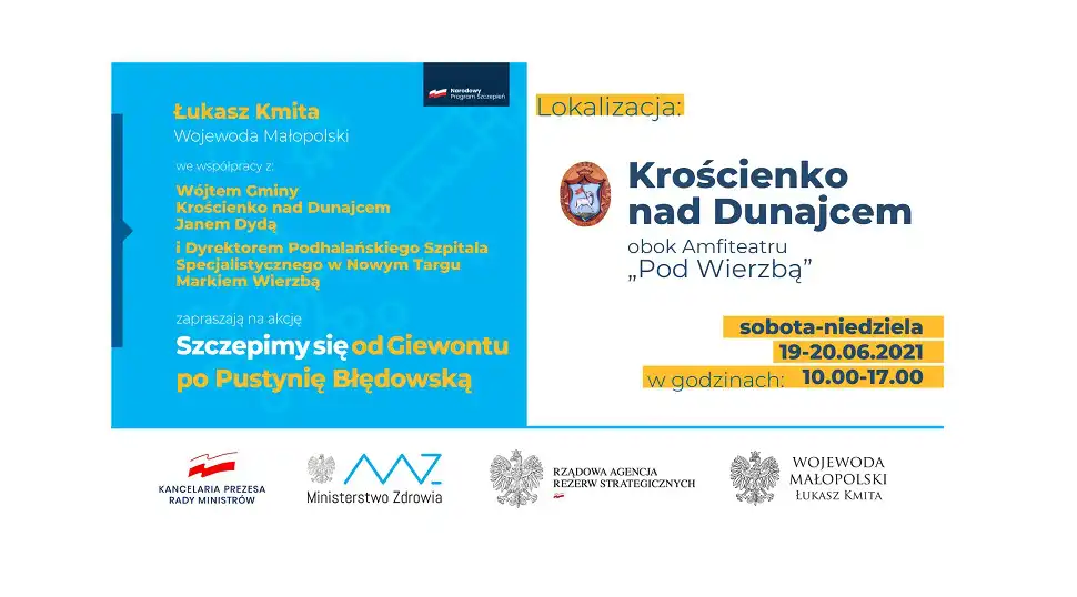 19 i 20 czerwca akcja szczepień w Krościenku nad Dunajcem. Nie trzeba się wcześniej rejestrować