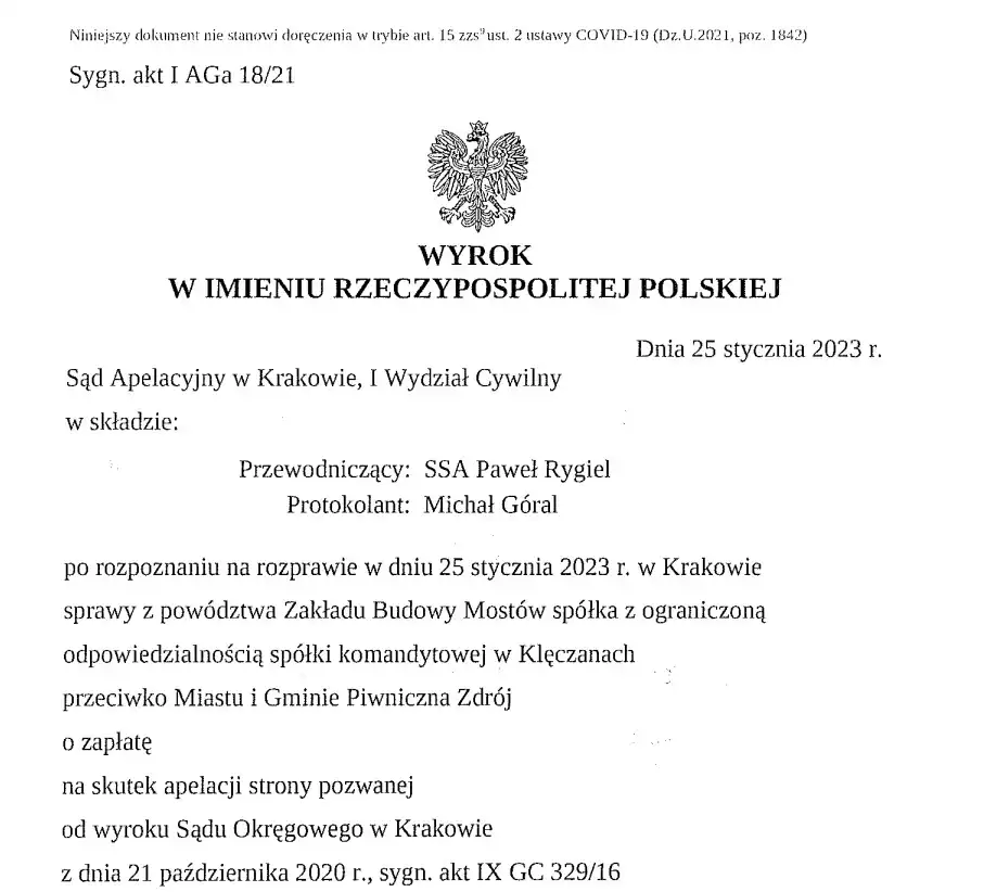 Piwniczna-Zdrój: Gmina przegrała proces z przedsiębiorcą, musi oddać ponad 190 tys.