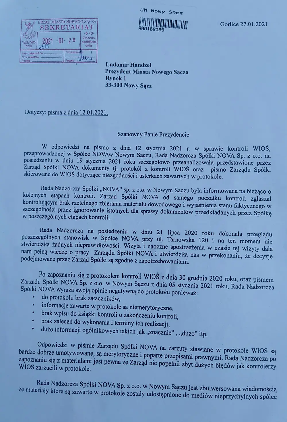 Prezydent Nowego Sącza o sesji Rady Miasta: Zachodzi podejrzenie, że może dojść do złamania przepisów prawa