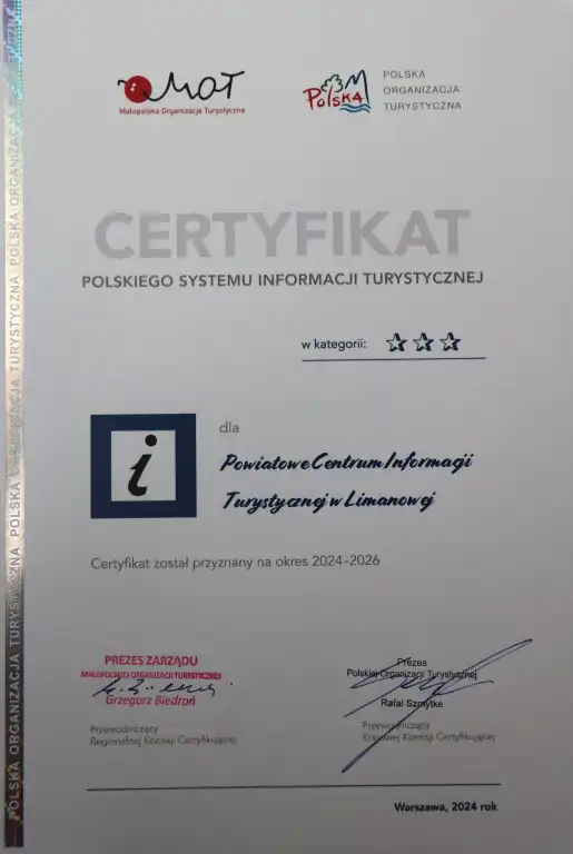 Turystyczna Wizytówka Limanowej z Trzema Gwiazdkami. PCIT pozytywnie certyfikowane