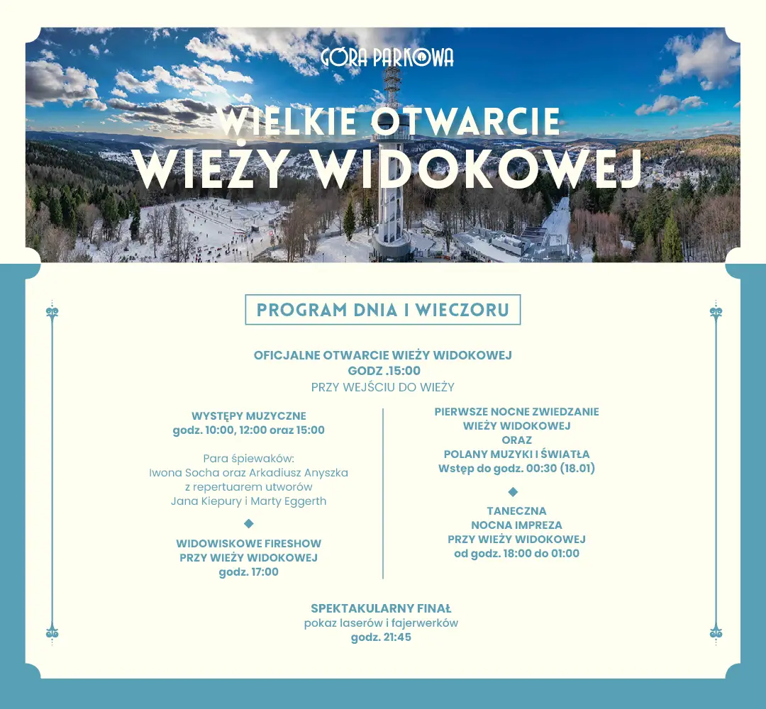 Wielkie otwarcie Wieży Widokowej na Górze Parkowej w Krynicy-Zdroju. Całodniowe święto turystyki i muzyki