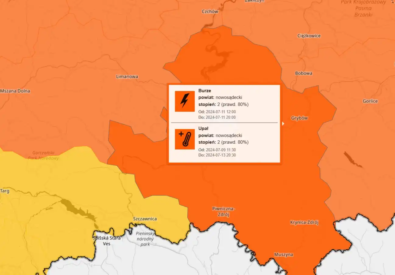 Idą burze. IMGW wydało ostrzeżenia przed burzami z gradem dla powiatu Nowosądeckiego