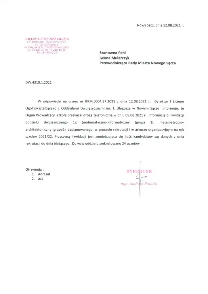 Prezydent chce likwidacji oddziału dwujęzycznego w I LO im. Jana Długosza w Nowym Sączu?