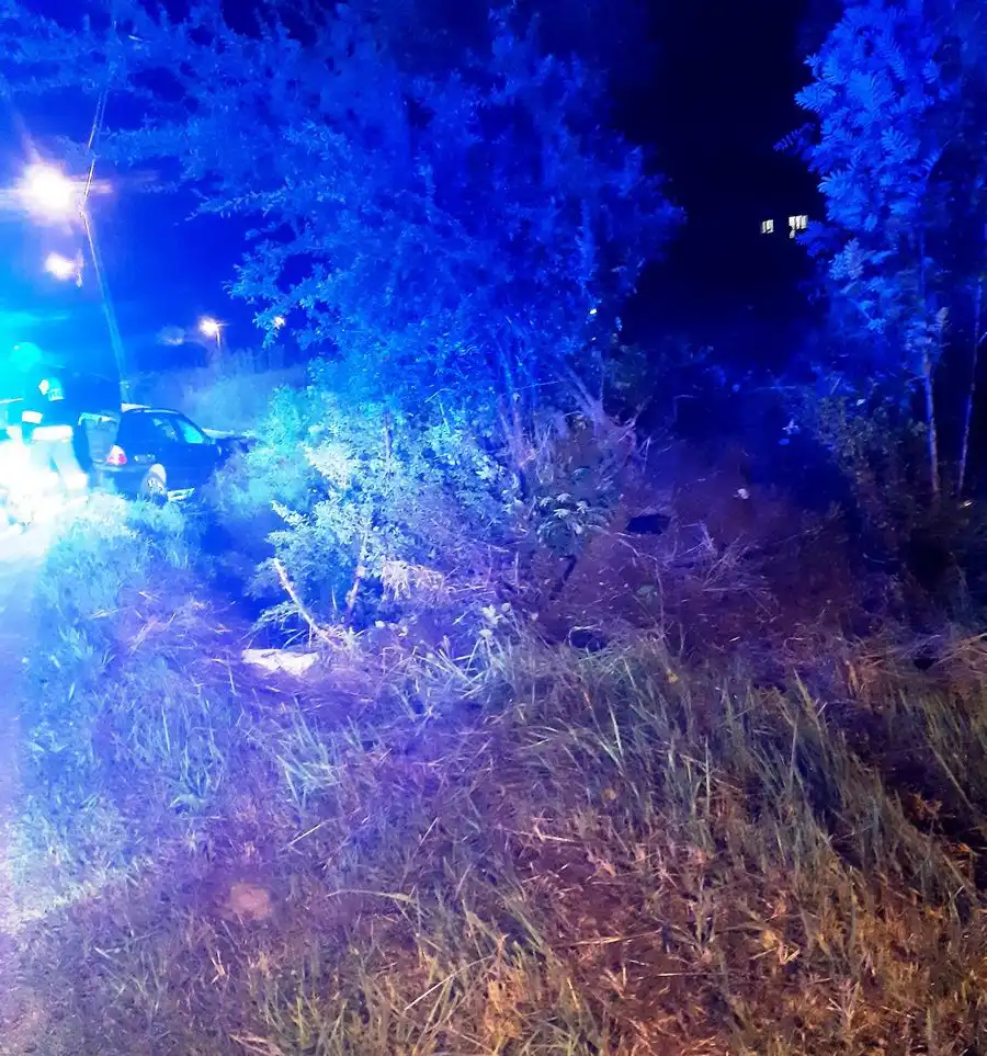 W Muszynie osobówka wypadła z drogi. 3 osoby poszkodowane