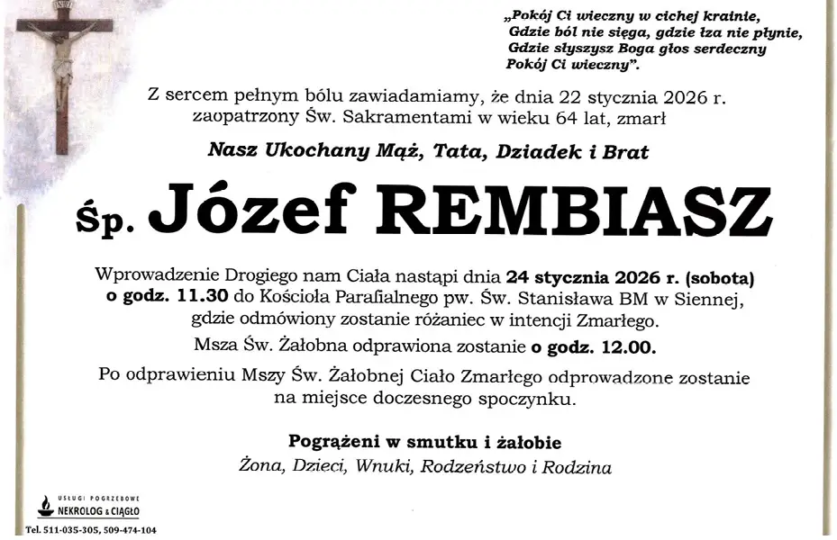 Zmarł Józef Rembiasz, wieloletni Sołtys Sołectwa Jelna‑Działy