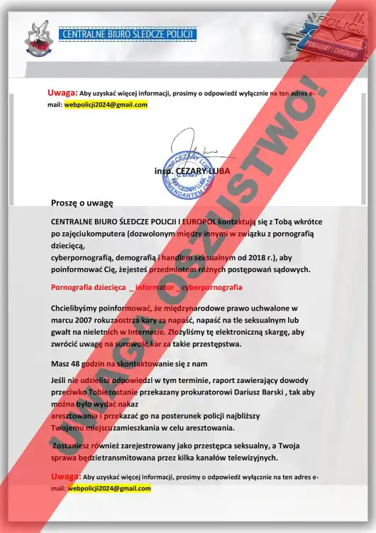 Uważaj na fałszywe wiadomości! Oszuści podszywają się pod Centralne Biuro Śledcze Policji