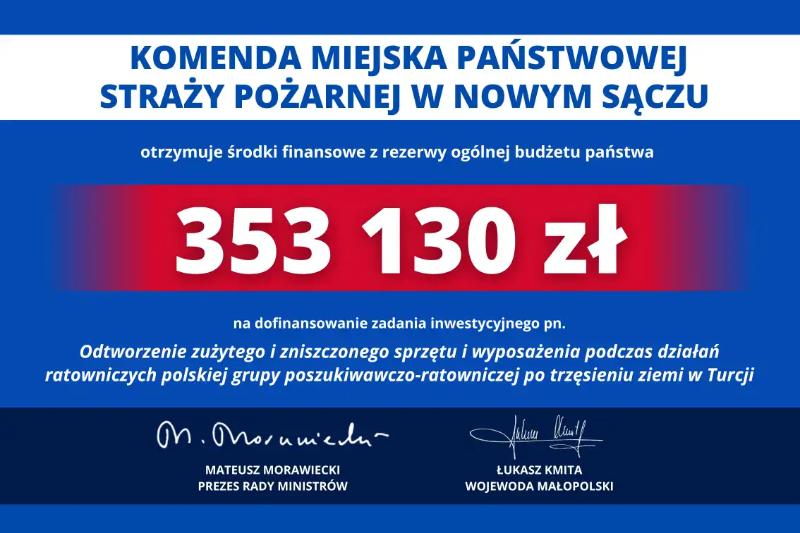 Rządowe wsparcie dla Specjalistycznej Grupy Poszukiwawczo-Ratowniczej z Nowego Sącza