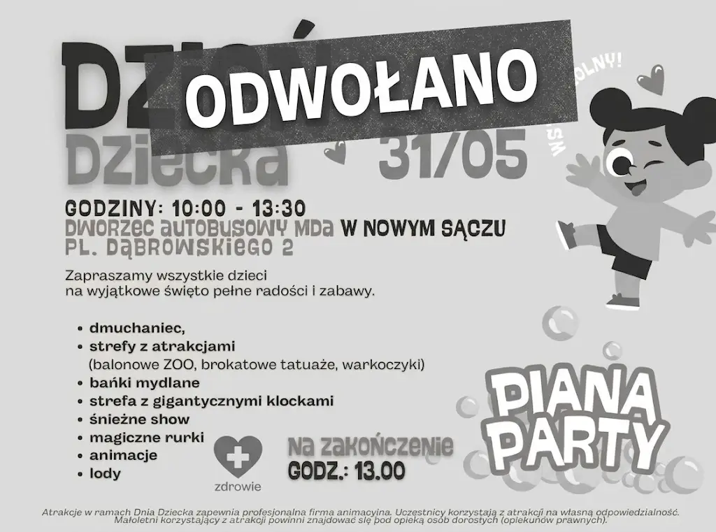 Miały być atrakcje i uśmiechy jednak pogoda pokrzyżowała plany organizatorów. Dzień Dziecka przy MDA odwołany