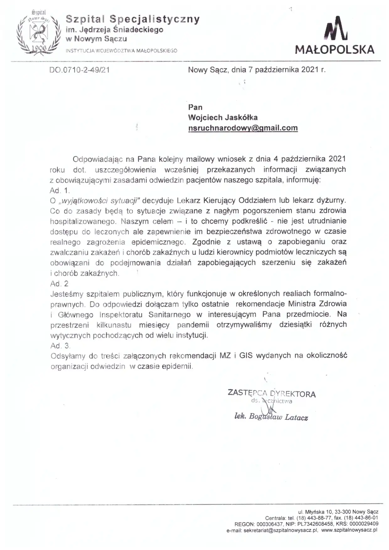 Ruch Narodowy Interweniuje w Nowosądeckim Szpitalu